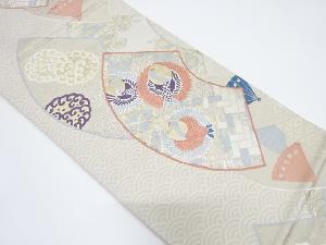 地紙に鶴・波丸文様織り出し袋帯